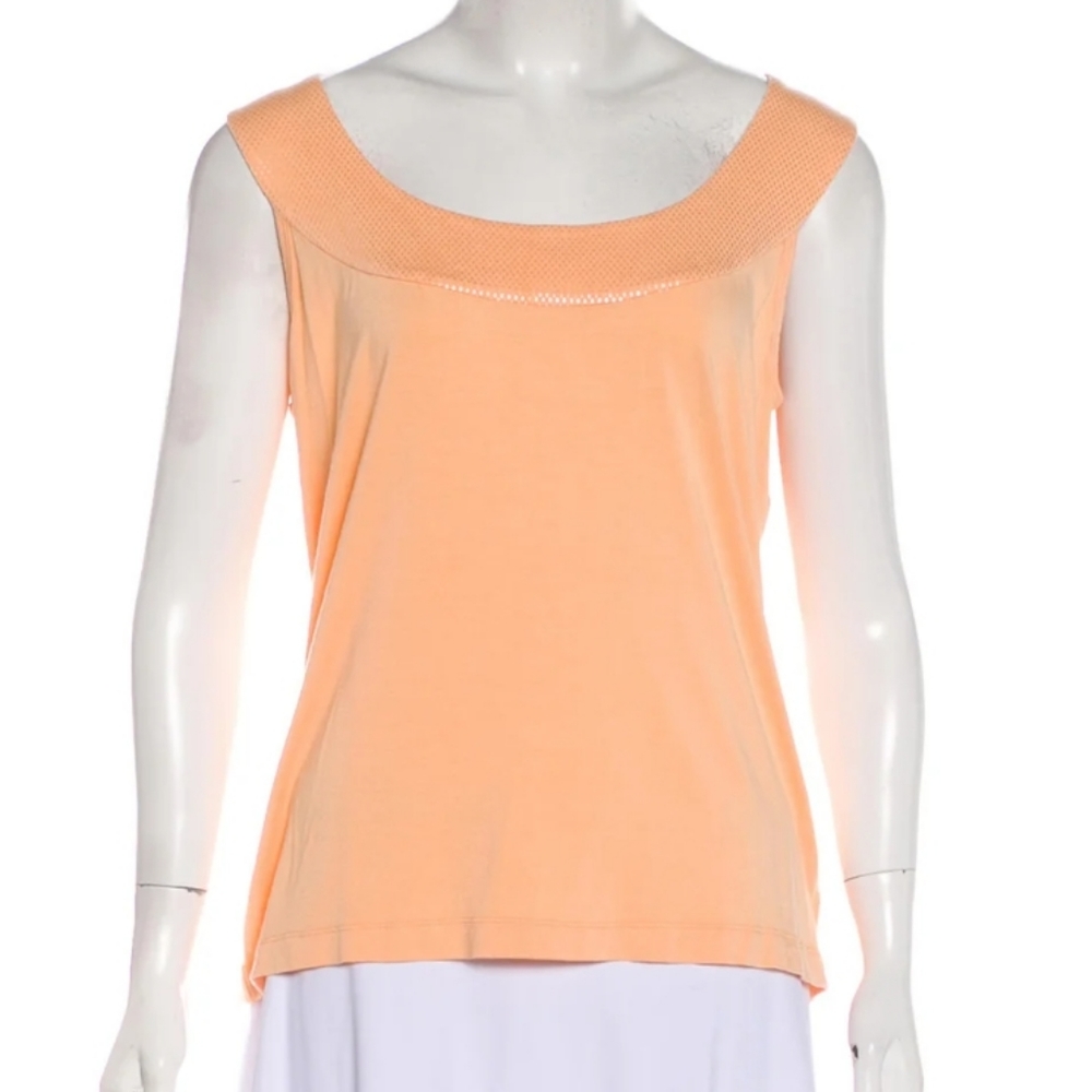 St.John Orange Peach Caviar Glitter Sleeveless Stretch Top Size S